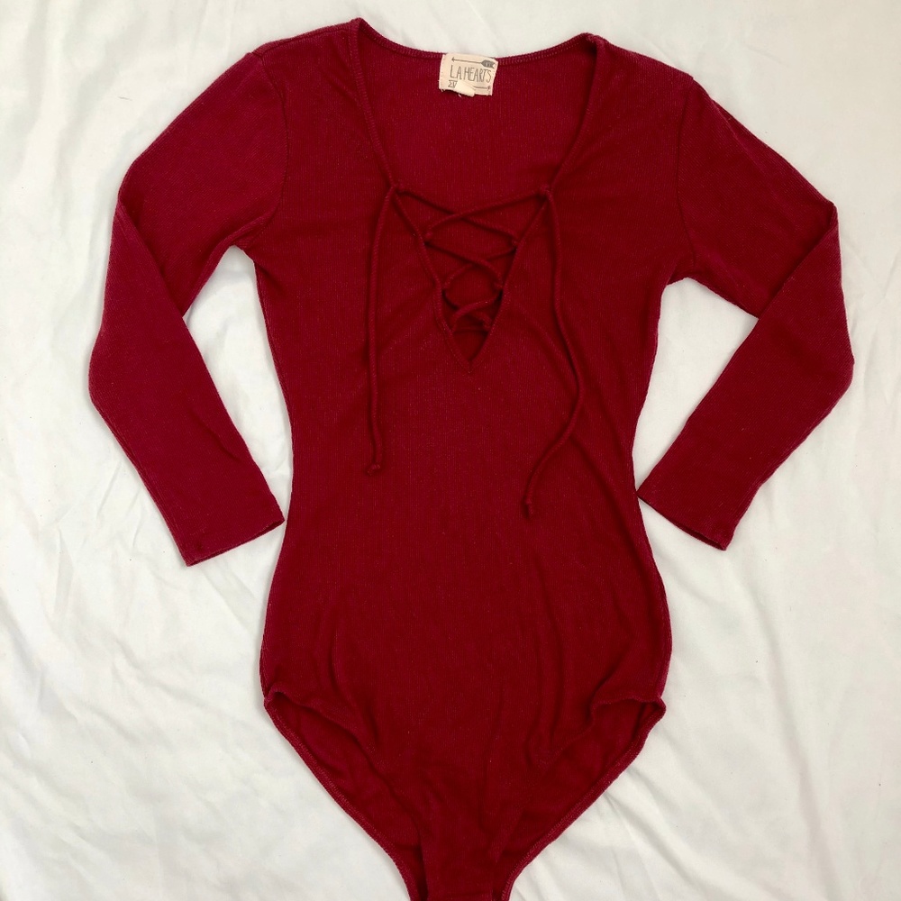 LA Hearts Drawstring Long Sleeve Bodysuit in XS